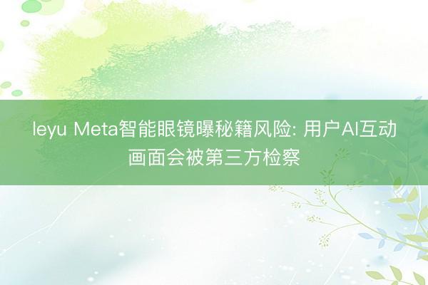 leyu Meta智能眼镜曝秘籍风险: 用户AI互动画面会被第三方检察